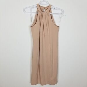 Julia Jordan Women Twist Neck Sheath Dress Size 8 Beige Cocktail Sleeveless